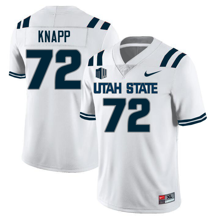 Utah State Aggies #72 Calvin Knapp College Football Jerseys Stitched Sale-White